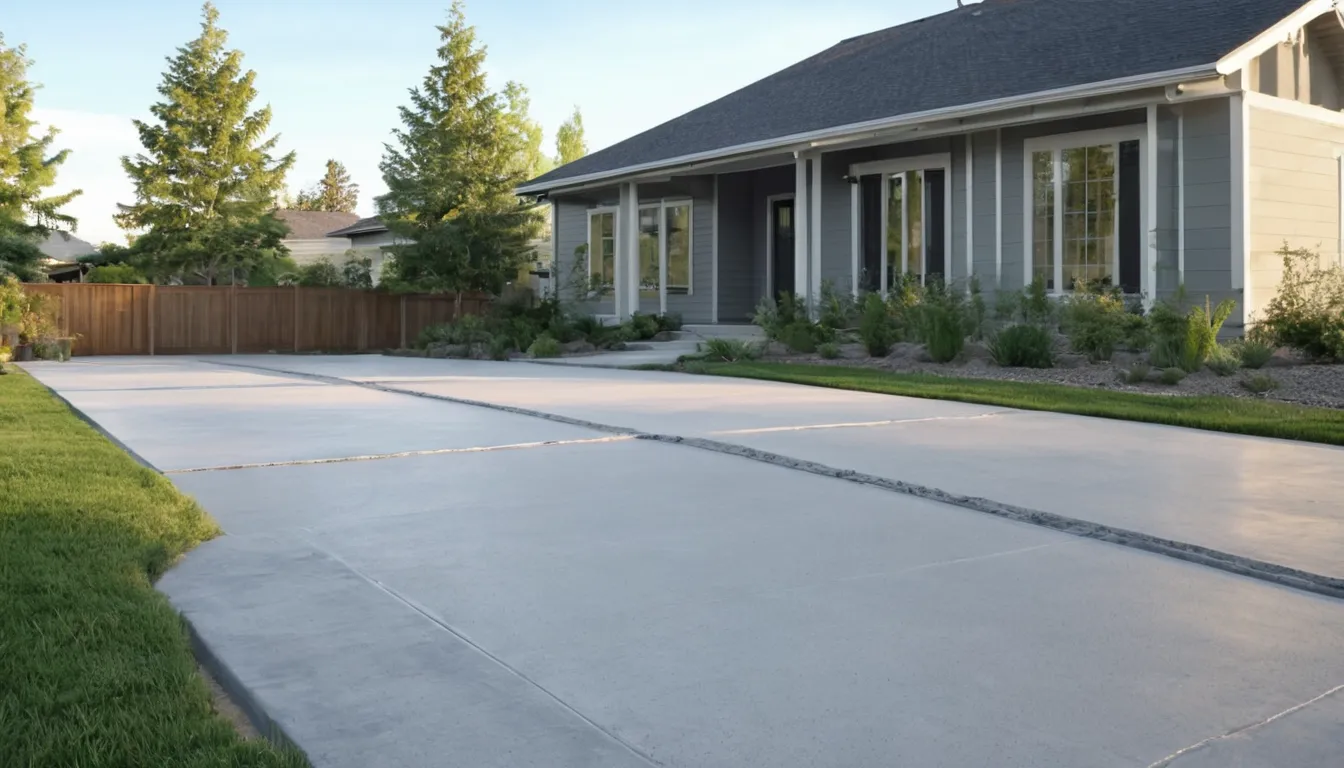 A new concrete driveway in front of a ranch home in Kansas City